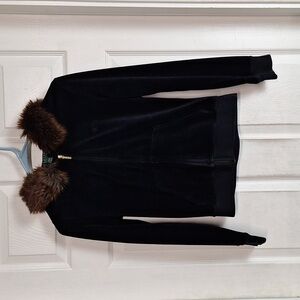 Lauren Ralph Lauren Women's Black Velour Zip Hoodie With Faux Fur Size P/P XS
